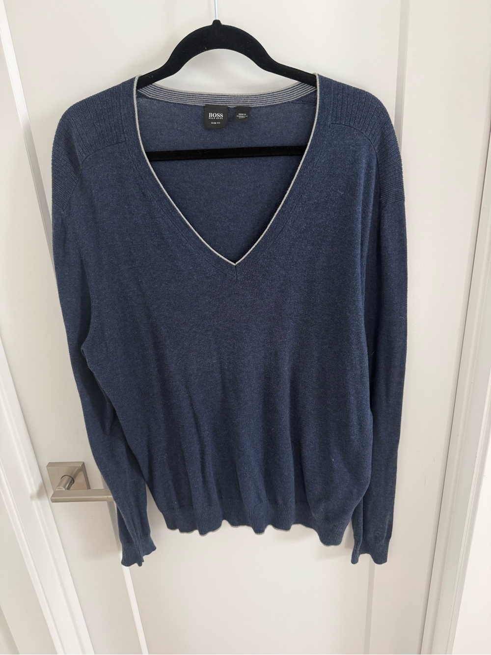 BOSS Hugo Boss Men’s Blue V-Neck Pullover Knit Sweater Cotton/Wool XXL